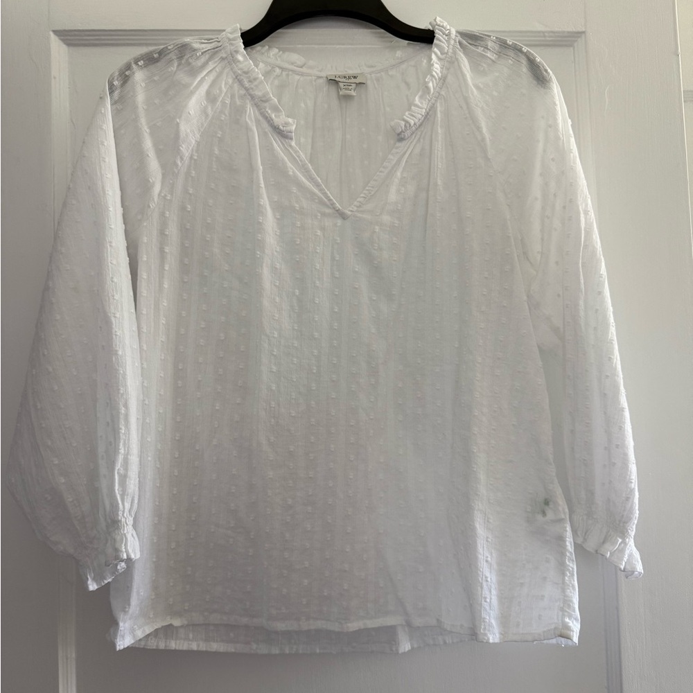 J. Crew White 3/4 Sleeve Cotton Blouse